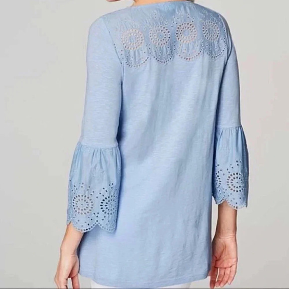 NWT J. Jill Cornflower Blue Eyelet Top With 3/4 Length Bell Sleeves Size S - Picture 4 of 11